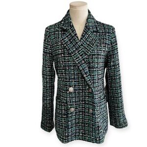 RACHEL ZOE Green Blue Tweed Textured Blazer Jacket Coat Work Preppy Business S